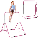 HOMCOM Kids Gymnastic Bar with Adjustable Height, Foldable Steel Training Bar for Indoor & Outdoor – Pink