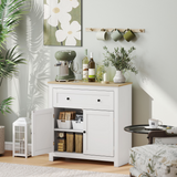 Kitchen Sideboard Storage Cabinet with Drawer & Adjustable Shelves – Freestanding Cupboard, White and Oak