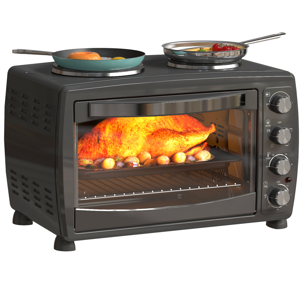 HOMCOM 36L countertop toaster oven with two hot plates