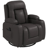 HOMCOM PU Leather Massage Recliner Chair with Heat, Extended Footrest, Cup Holders & Side Pockets – Dark Brown