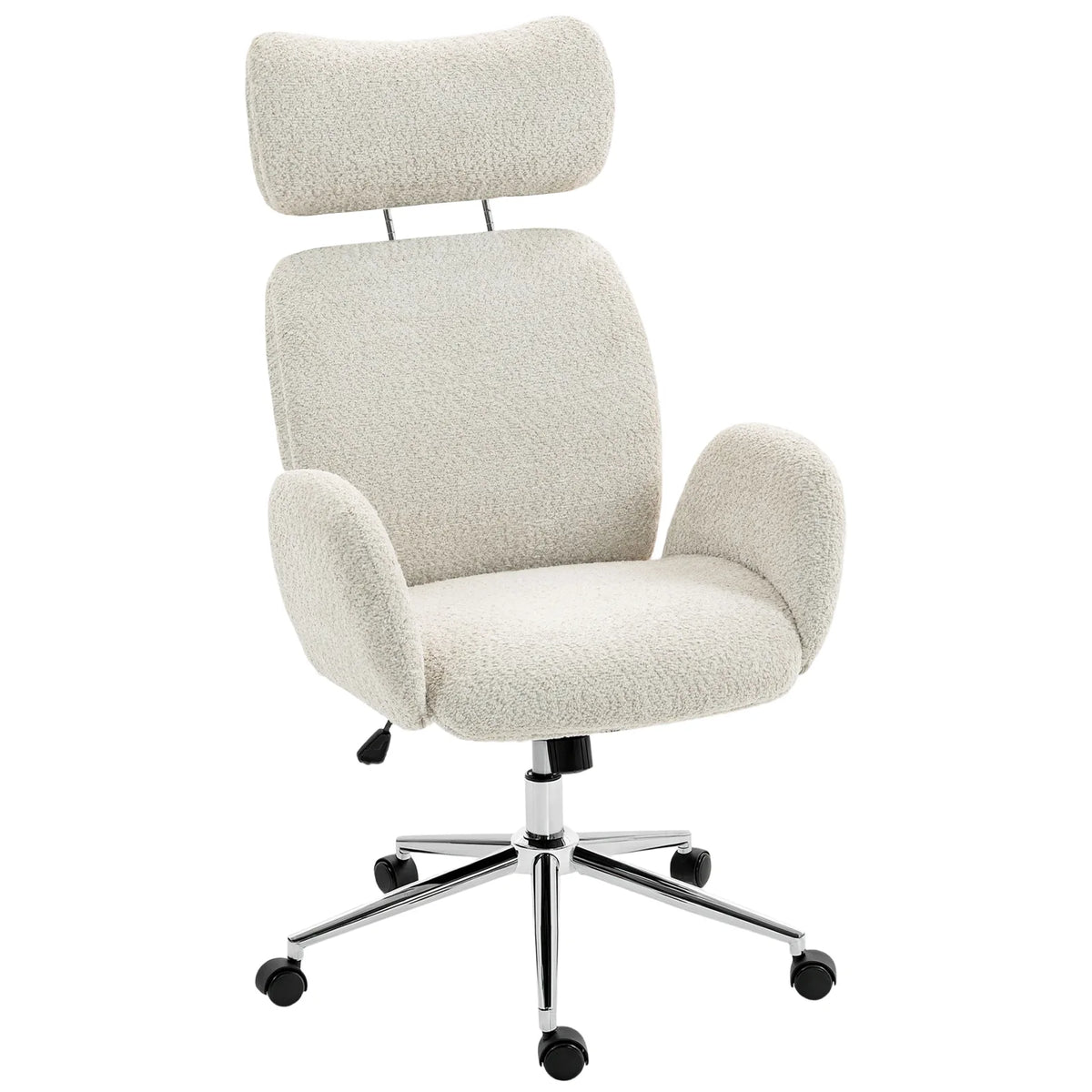 HOMCOM Boucle Office Chair with Adjustable Headrest and Spring Pack – Ergonomic High Back Chair, Pale Grey