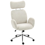 HOMCOM Boucle Office Chair with Adjustable Headrest and Spring Pack – Ergonomic High Back Chair, Pale Grey