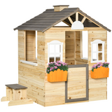 Outsunny Wooden Kids Playhouse with Door, Windows, Bench & Flowerpot Holders – Outdoor Wendy House, Ages 3-7