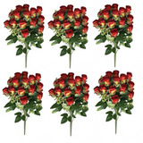 Leaf Pack of 6 Artificial Red Rose Bunches, 52cm with Wired Stems – Realistic Faux Flowers for Vases