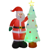 Outsunny 7ft Christmas Inflatable Santa Claus & Tree with Rotating Magic Ball Light – Indoor & Outdoor, Red