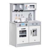 HOMCOM Kids Wooden Play Kitchen with Sink, Microwave, Light & Sound Effects – Pretend Cooking Playset for Ages 3-6