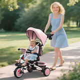 6-in-1 Kids Trike with Adjustable Backrest & Rotating Seat – Foldable Push Tricycle, 12-60 Months, Pink