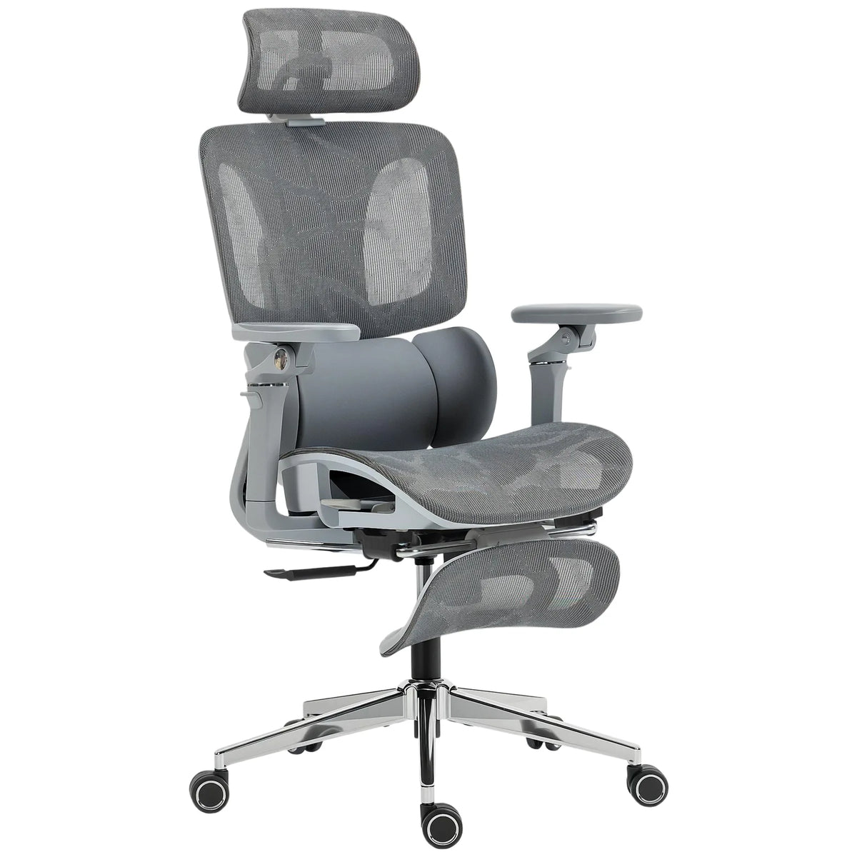 HOMCOM Ergonomic High Back Mesh Office Chair with 6D Armrests and 135° Recline – Footrest Desk Chair, Grey