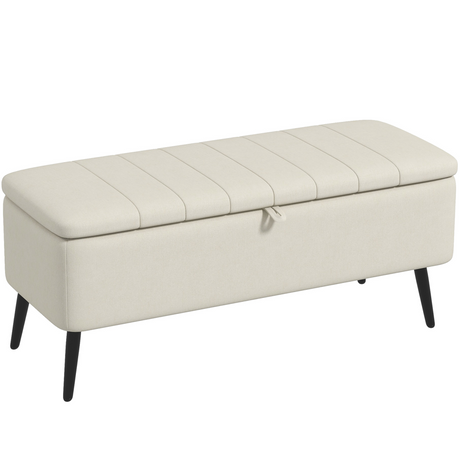 HOMCOM cream linen storage ottoman bench