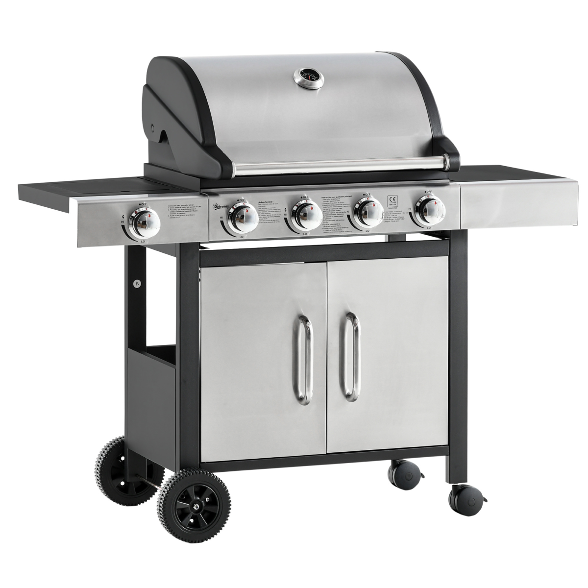 4+1 burner stainless steel gas BBQ trolley