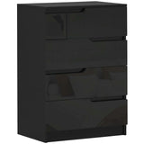 HOMCOM Four-Drawer Chest of Drawers with High Gloss Fronts and Hidden Handles – Bedroom Storage Dresser, Black