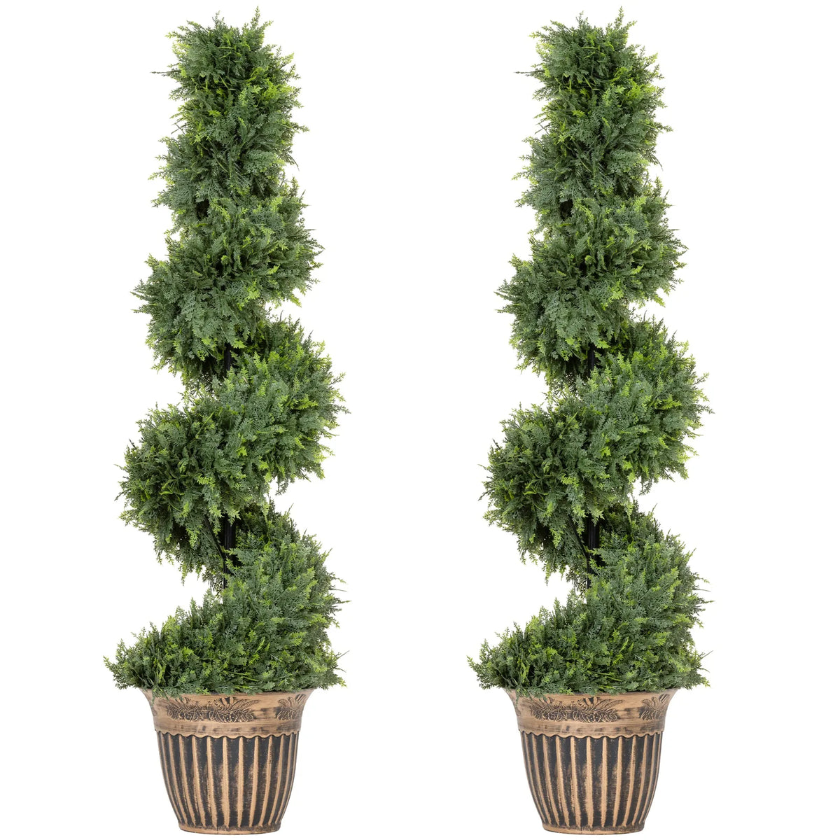 HOMCOM Artificial Spiral Cypress Topiary Trees with Pot – Set of 2
