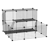 Pawhut DIY Small Animal Playpen with 24 Wire Panels & Ladder – Rabbit, Guinea Pig & Chinchilla Cage, Black