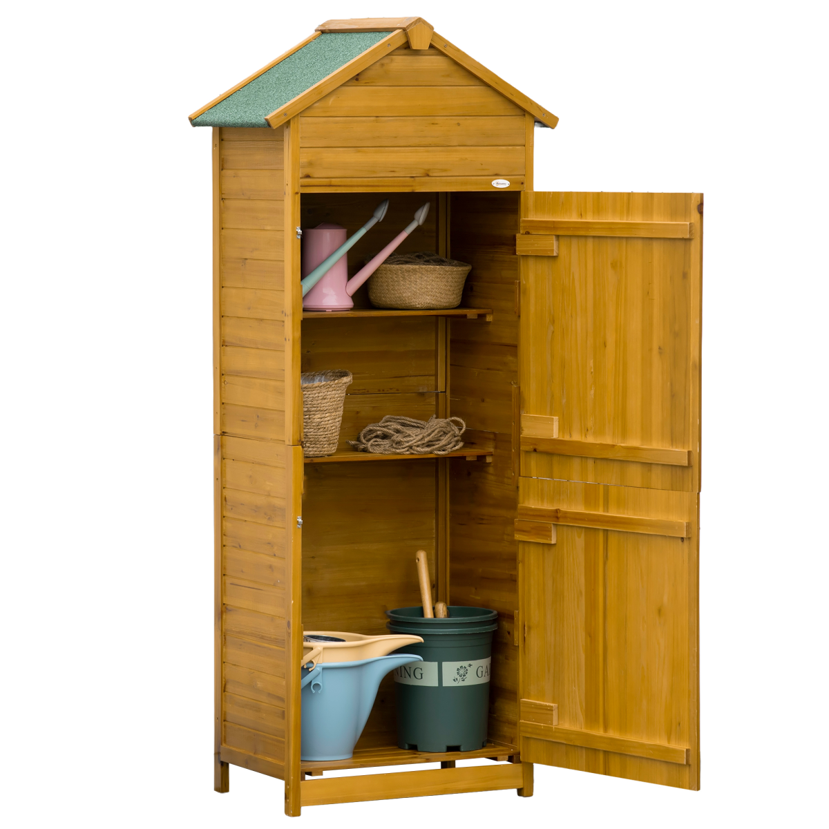 Outsunny Wooden Garden Storage Shed Tool Cabinet with Two Lockable Doors & Shelves – Fir Wood, 191.5cm