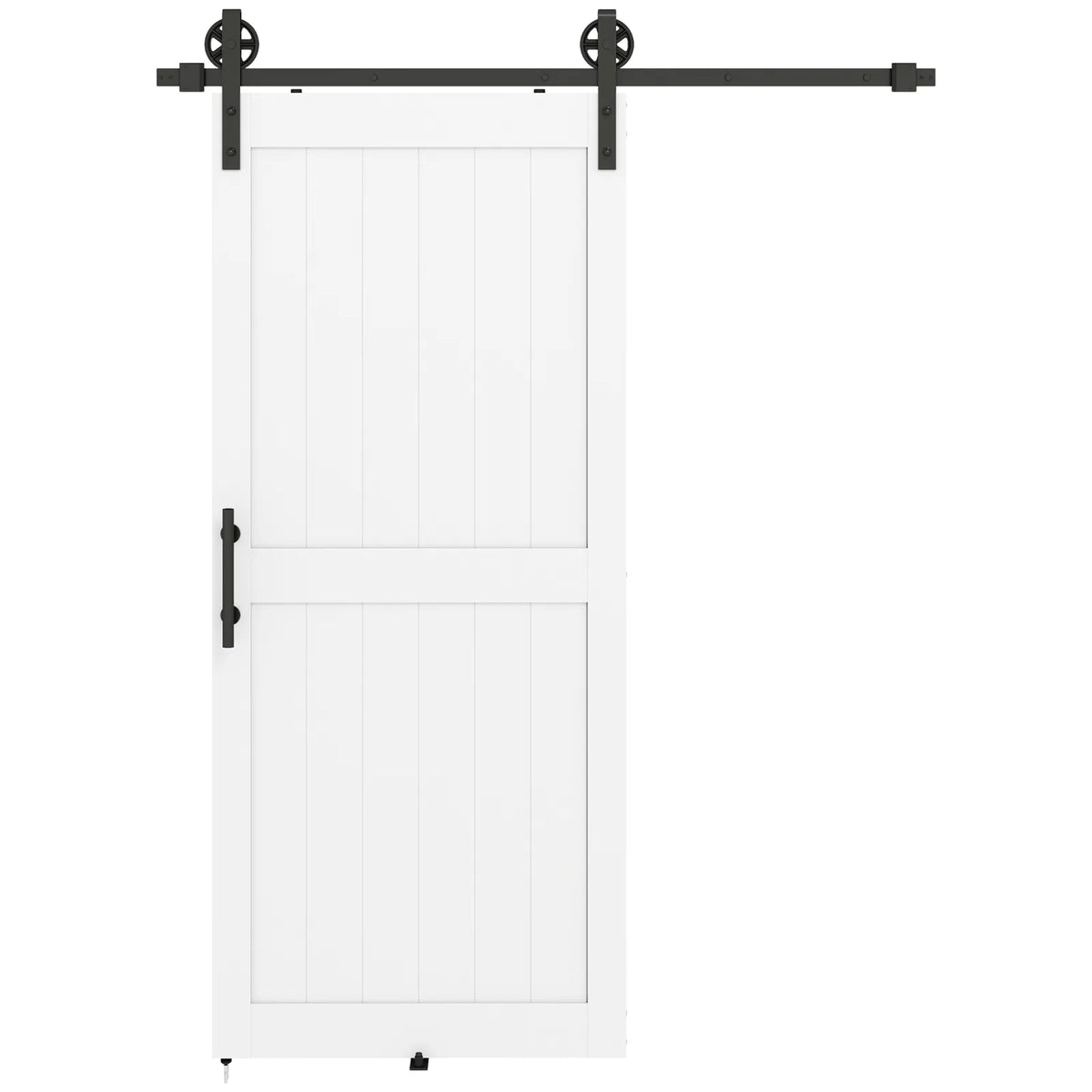 HOMCOM 183cm Sliding Barn Door Kit with Track, Rollers, Floor Guide and Handle – Space-Saving PVC-Coated Door, White