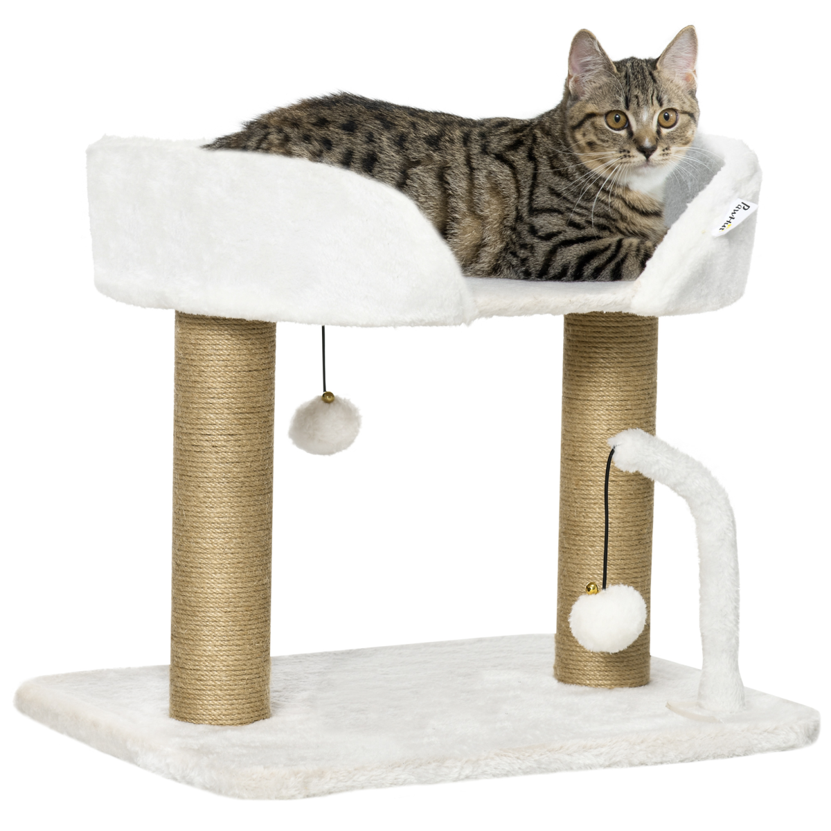 42cm Indoor Cat Tree Kitty Play Tower with Hanging Toy Balls & Jute Scratching Post – Soft Polyester Cover