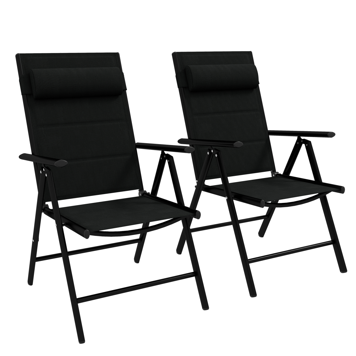 Outsunny Set of 2 Folding Outdoor Dining Chairs with Padded Headrest – Mesh, Aluminium Frame, Black