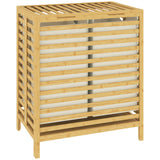 HOMCOM 64L Bamboo Laundry Basket with Lid, 2 Removable Liners – Foldable Hamper, Natural and Cream White