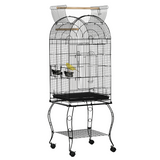 PawHut Large Bird Cage with Stand, Perch and Feeding Bowl – Metal Aviary for Parrots, Macaws and Cockatiels, Black