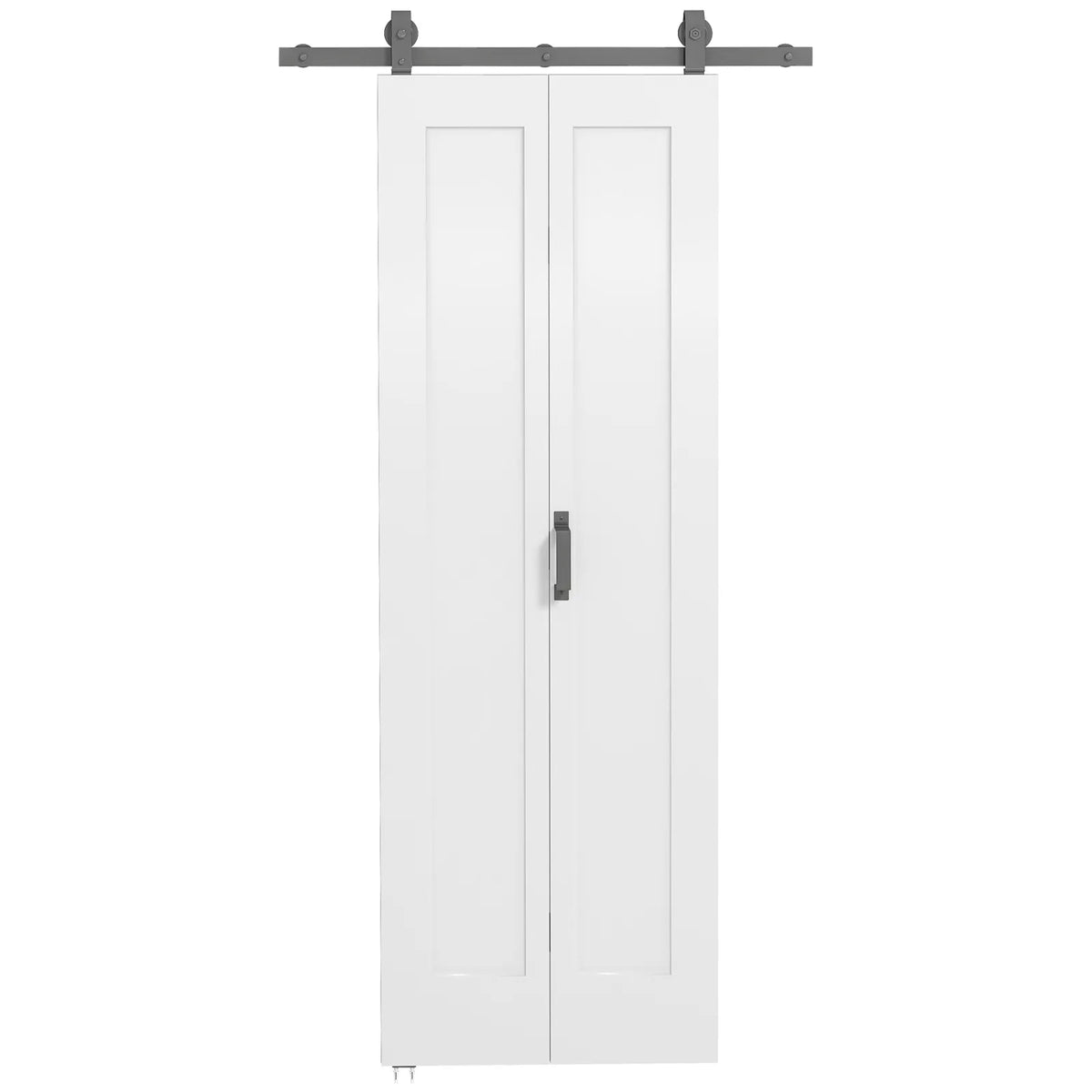 HOMCOM 70 cm Modern Sliding Door Set with Steel Rail, Two-Panel Design & Pulleys – White