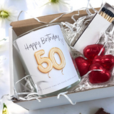 Aye Do Gifts 50th Birthday Gold Balloons Candle Gift Set with Chocolates – Birthday Present for Daughter or Mum