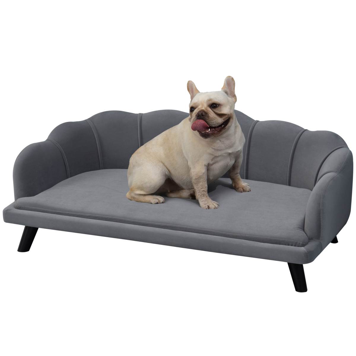 PawHut Dog Sofa Bed with Washable Cushion & Birch Legs – Grey Shell Design Pet Couch for Medium & Large Dogs
