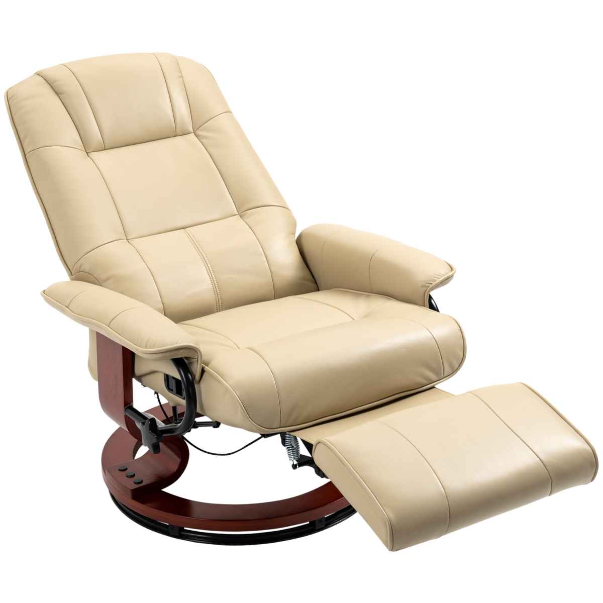 HOMCOM Ergonomic Office Recliner Sofa Chair with 145° Reclining Back & Footrest – PU Leather Armchair, Cream White