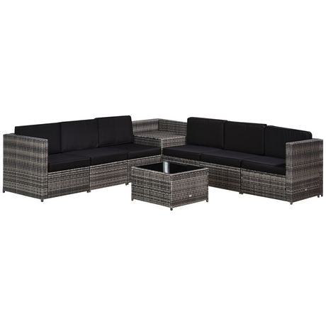 Outsunny Grey 6-Seater Rattan Sofa Set - front view