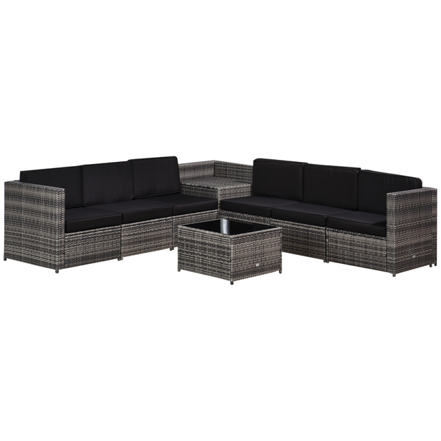Outsunny Grey 6-Seater Rattan Sofa Set - front view