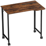 HOMCOM Folding Small Desk on Wheels – Space-Saving Computer Desk with Phone Slot, Rustic Brown