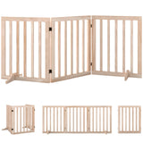 PawHut Wooden Freestanding Dog Gate with 3 Folding Panels and 2 Support Feet – Indoor Pet Barrier, Natural