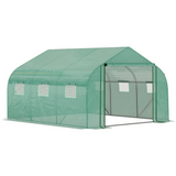 Outsunny Walk-in Garden Greenhouse 3.5 x 3 x 2m with Zippered Roll-Up Door & 6 Mesh Windows – Green