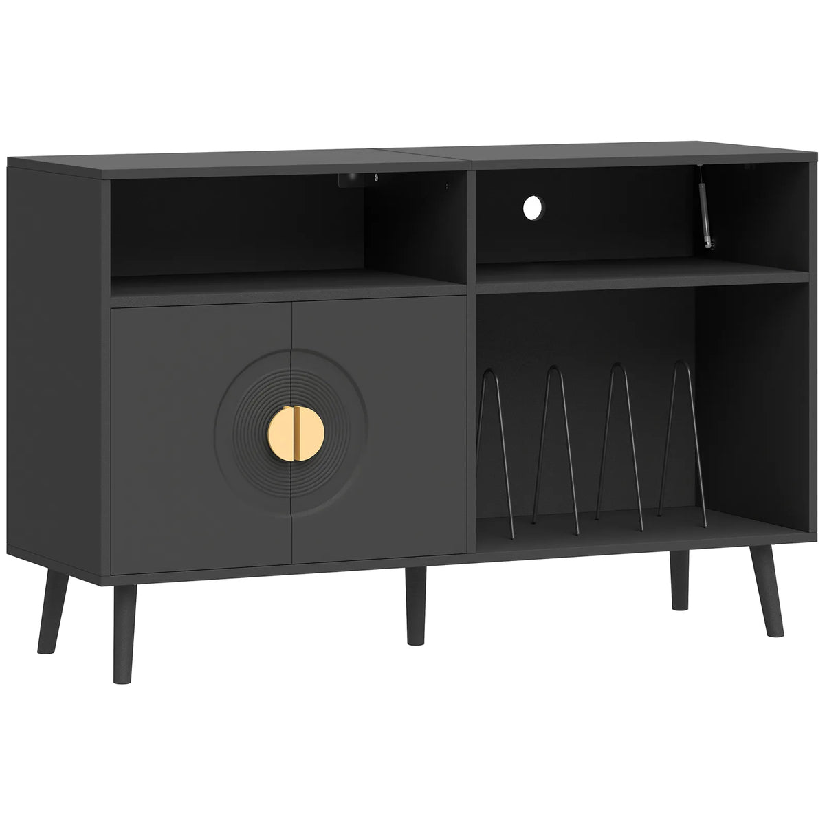 HOMCOM Record Player Stand with 300-Album Vinyl Storage & Flip-Top Compartment – Mid-Century Style, Black