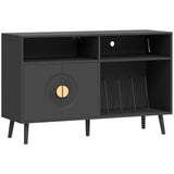 HOMCOM Record Player Stand with 300-Album Vinyl Storage & Flip-Top Compartment – Mid-Century Style, Black