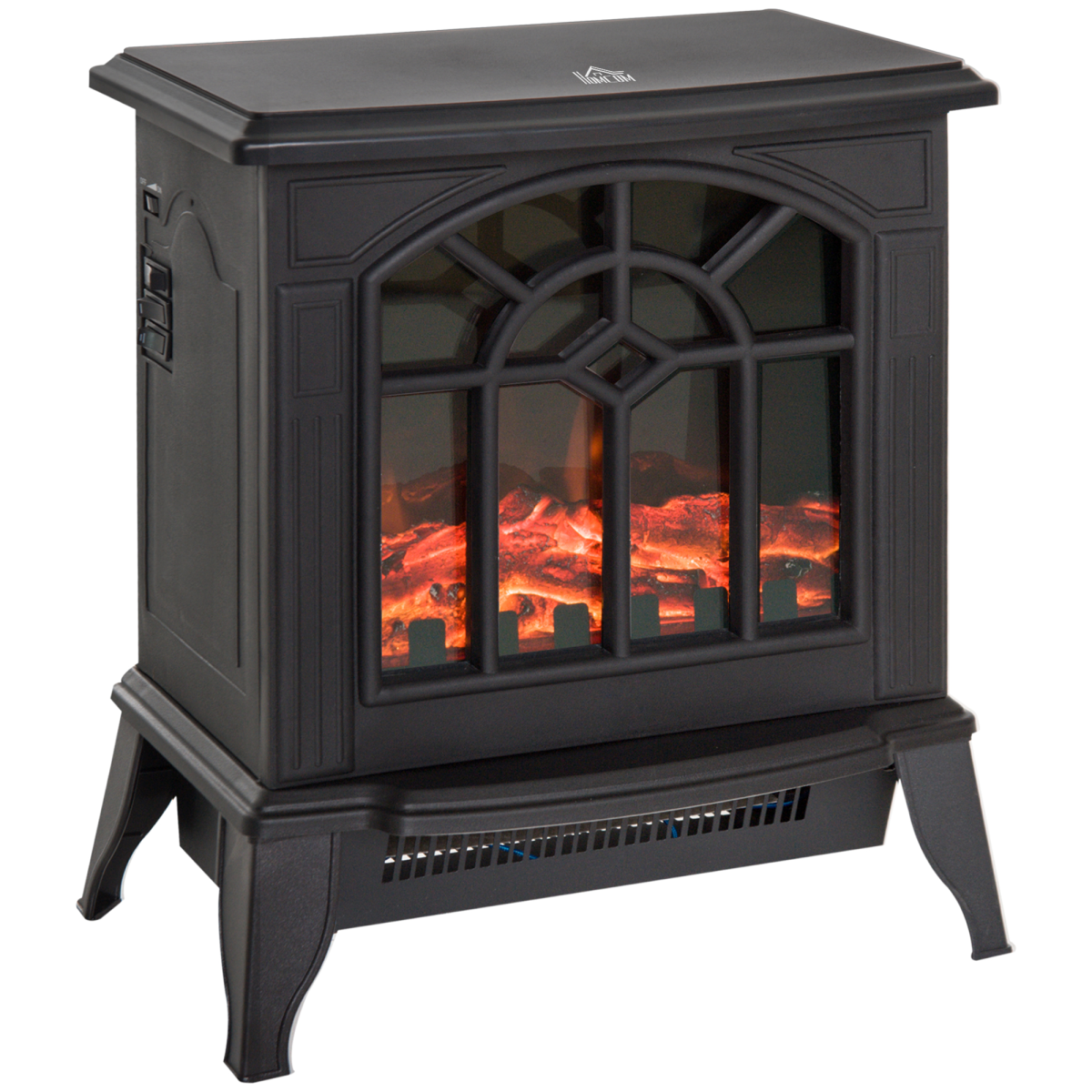 HOMCOM Electric Heater, 1000W/2000W with LED Charcoal Flame Effect & Thermostat – Cast Metal, Black