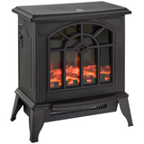 HOMCOM Electric Heater, 1000W/2000W with LED Charcoal Flame Effect & Thermostat – Cast Metal, Black