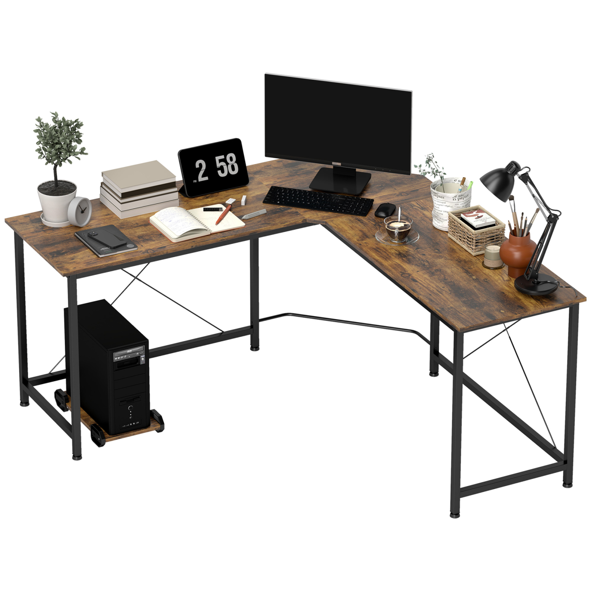 Industrial L-shaped corner computer desk