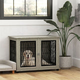 Dog Crate Furniture Side Table with Cushion & Lockable Door – For Large Dogs up to 30kg, Grey Wood Effect