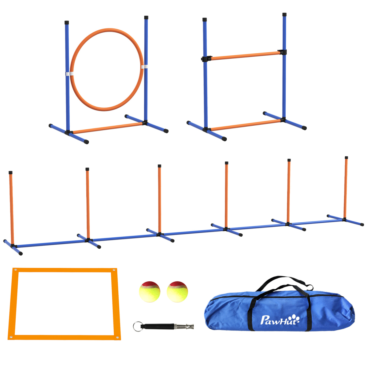 PawHut 4 Piece Dog Agility Training Set with Weave Poles, Pause Box, Hurdle, Jumping Ring & Carry Bag – Outdoor Games