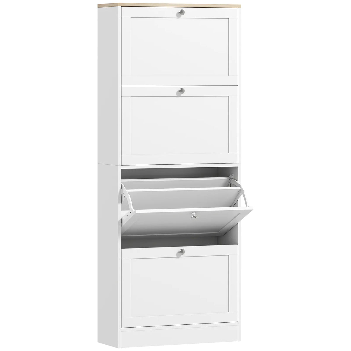 HOMCOM Slim 4-Drawer Shoe Cabinet with Adjustable Shelves – Holds 24 Pairs, White