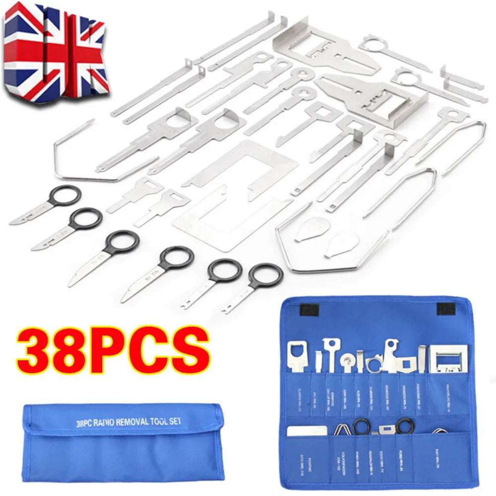 38-Piece Car Radio Removal Tool Set, Stainless Steel Release Keys – Stereo Head Unit Extraction Kit