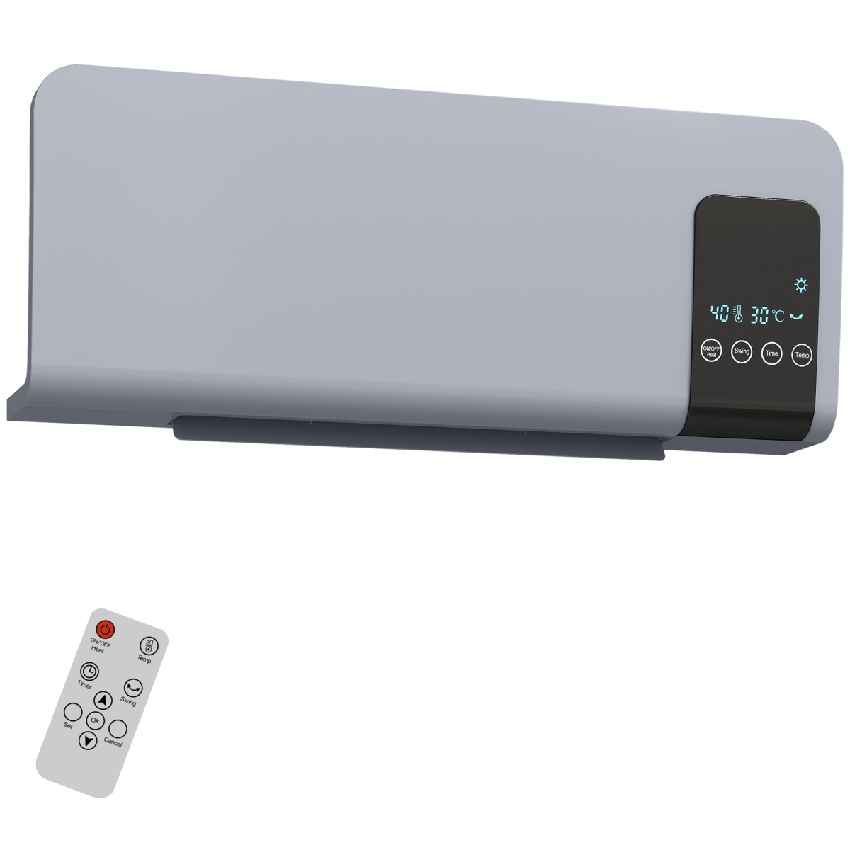 HOMCOM 2000W Wall-Mounted Ceramic Heater with Remote Control – Oscillating, 12-Hour Timer, LED Display, Grey