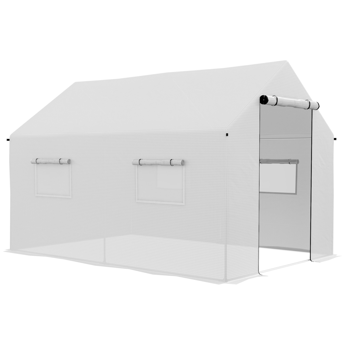 Outsunny 2 x 3m Tunnel Greenhouse with UV PE Cover, Wide Roll-Up Door & Windows – Steel Frame, White