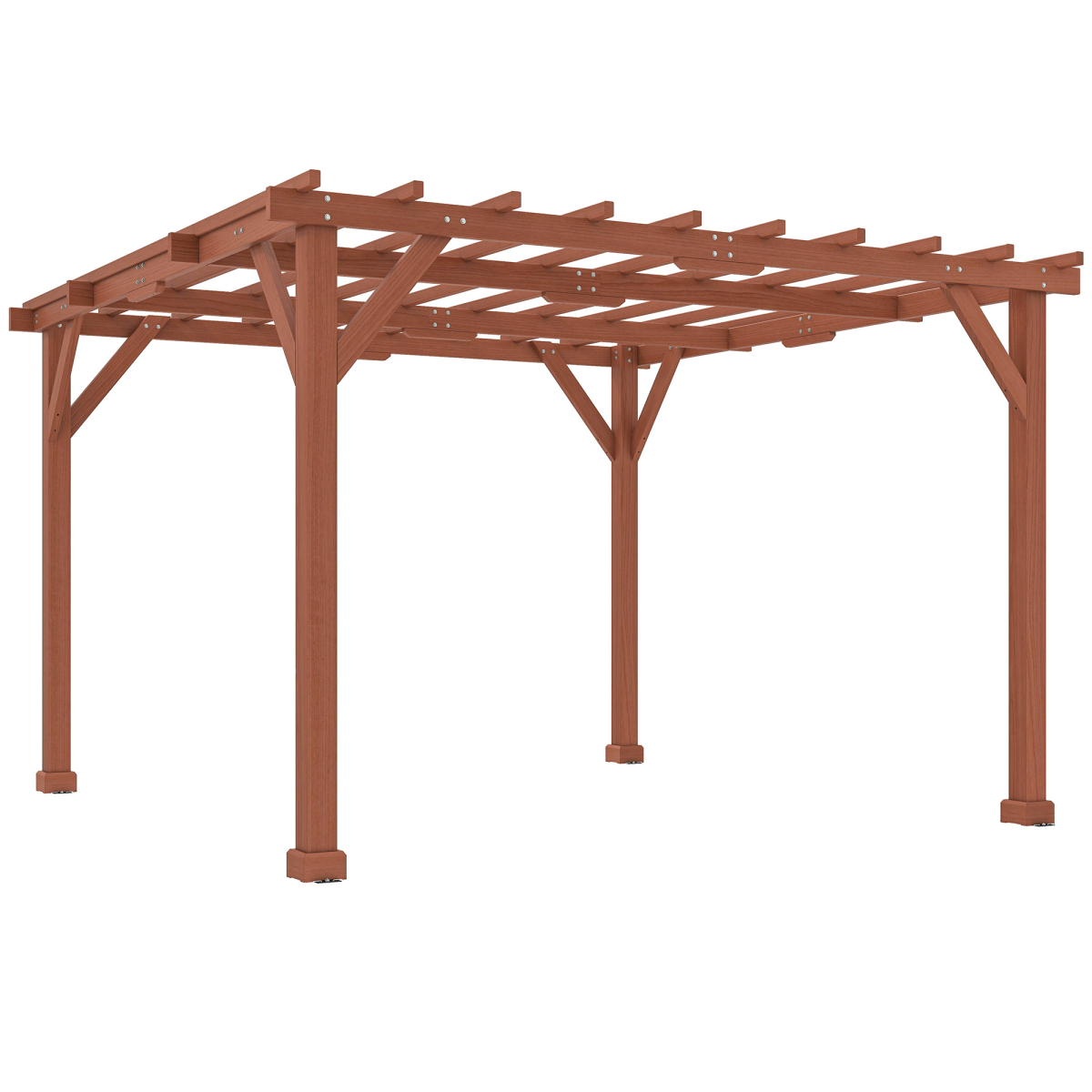 Outsunny 3.3x3.3m Wooden Pergola Kit with Fir Wood Columns & Crisscross Beams – Garden Gazebo, Brown