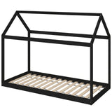 HOMCOM Single Bed Frame with House-Shaped Design – Scandinavian Solid Pine Wood for 90 x 190 cm Mattress