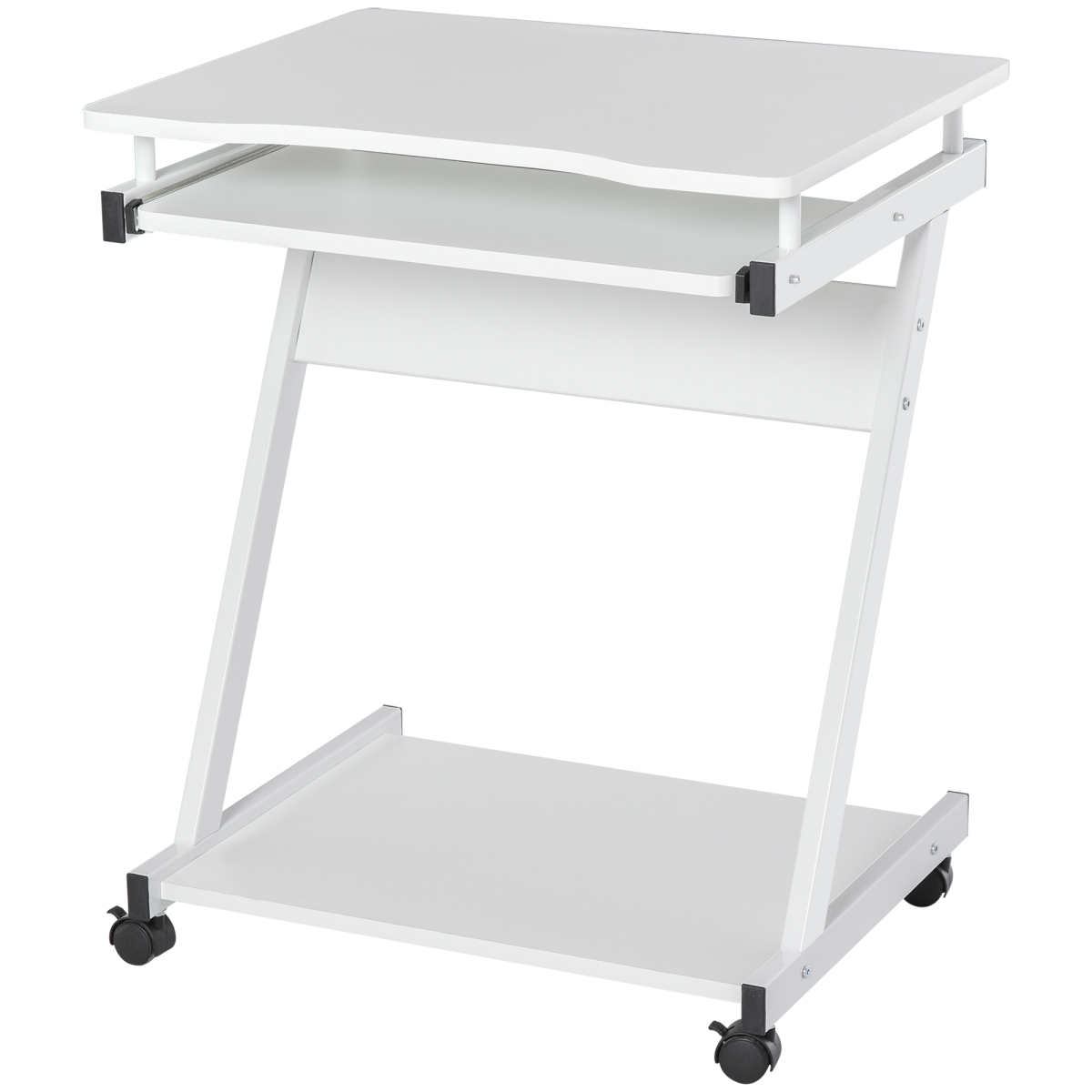 HOMCOM Computer Desk with 4 Lockable Wheels and Sliding Keyboard Tray – Mobile Home Office Workstation, White