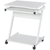 HOMCOM Computer Desk with 4 Lockable Wheels and Sliding Keyboard Tray – Mobile Home Office Workstation, White