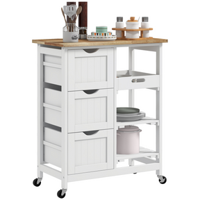 White rolling kitchen island cart