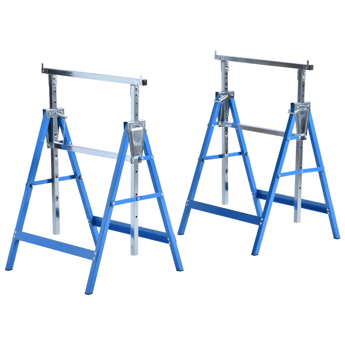 HOMCOM Set of 2 Steel Saw Horses with Adjustable Telescopic Height – Foldable Builders Trestles for DIY