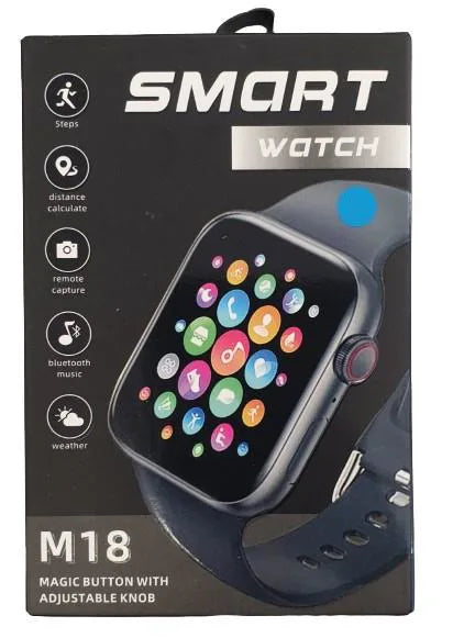 M18 Smart Watch with Magic Button, Bluetooth & Blue Rubber Strap – Heart Rate and Sleep Monitor